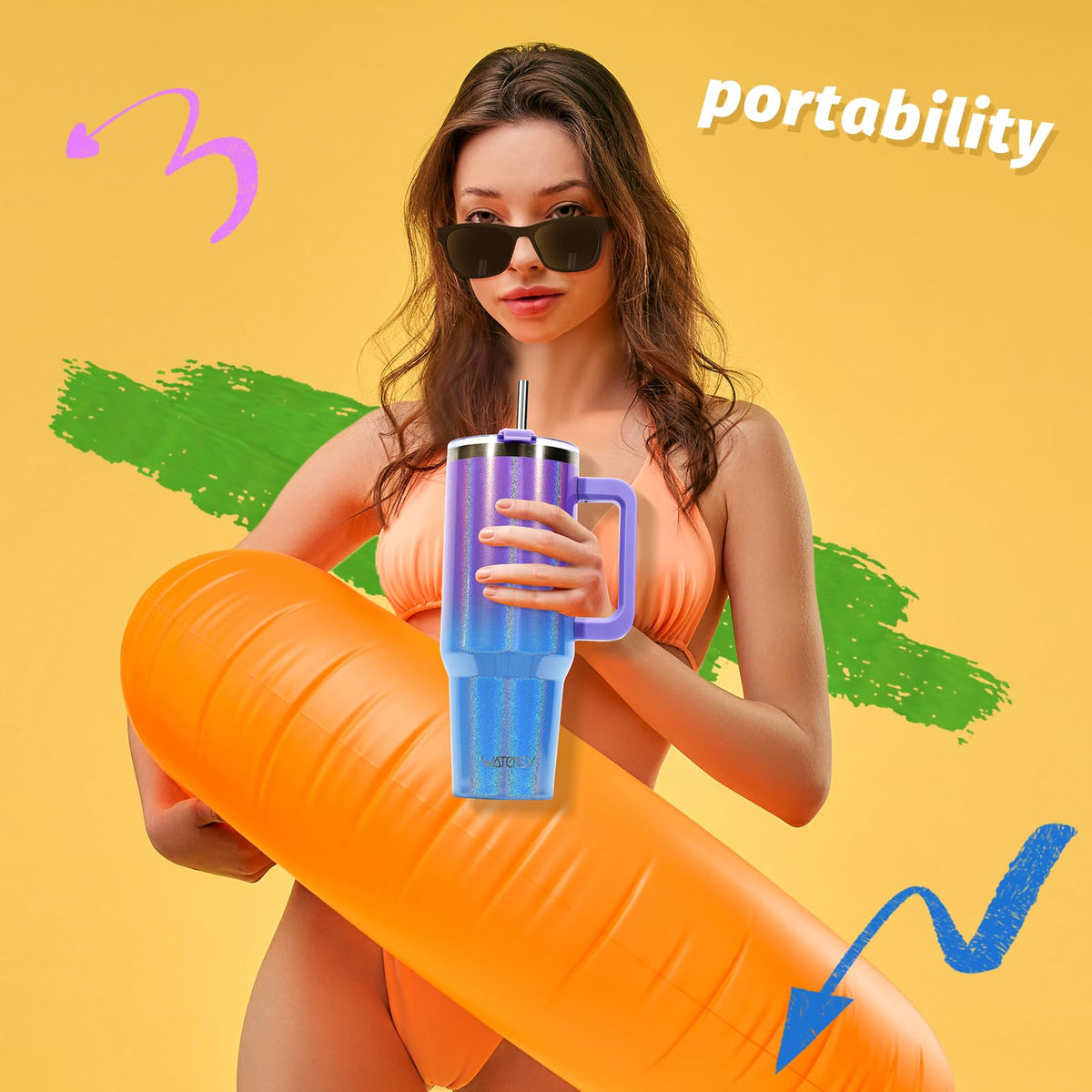 30 oz Shiny Tumbler with Handle and Straw