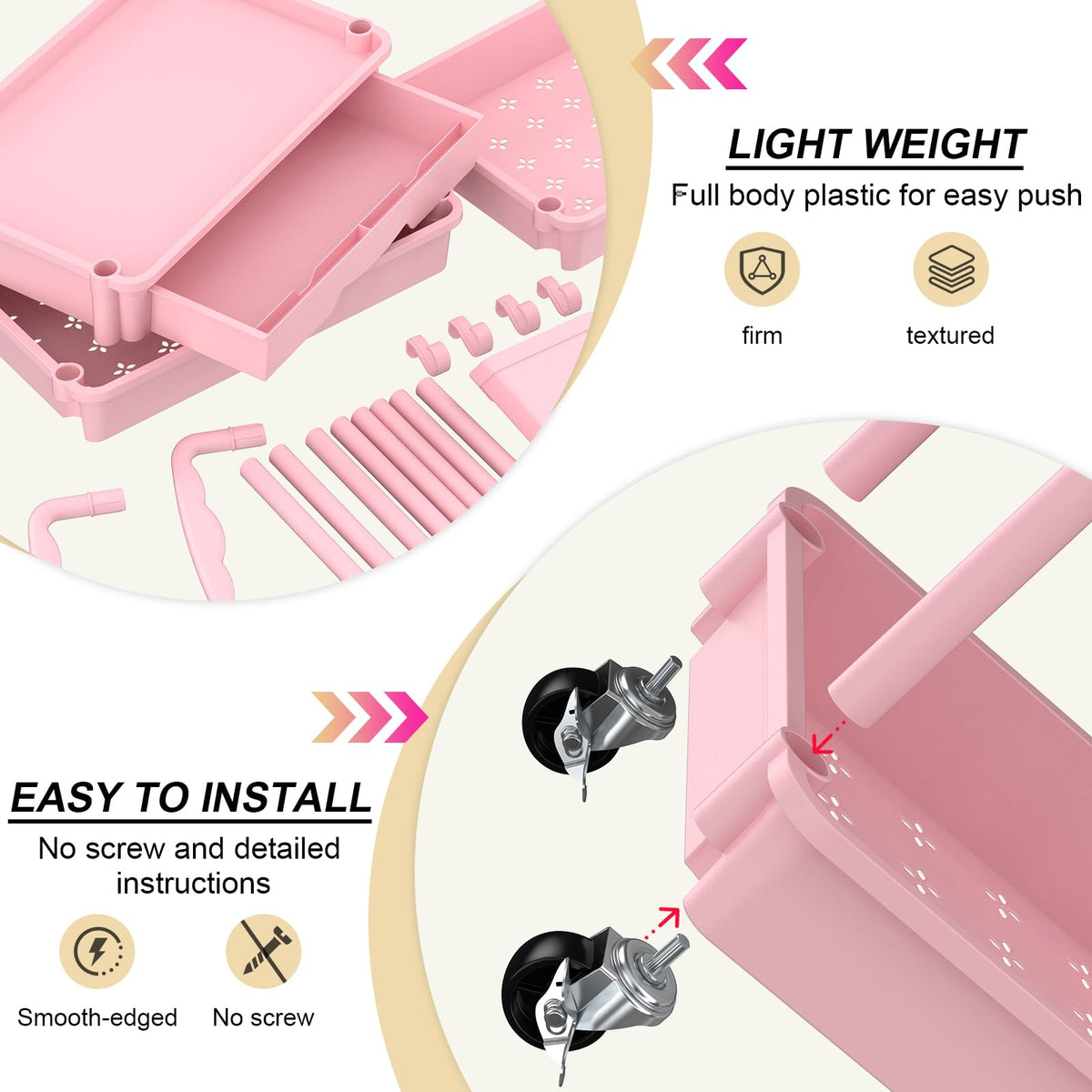3 Tier Rolling Utility Cart Organizer with Removable Drawer