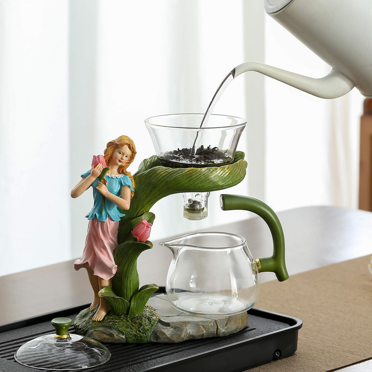 Glass Kungfu Teapot Set Tea maker with Infuser Semi Automatic Tea Set
