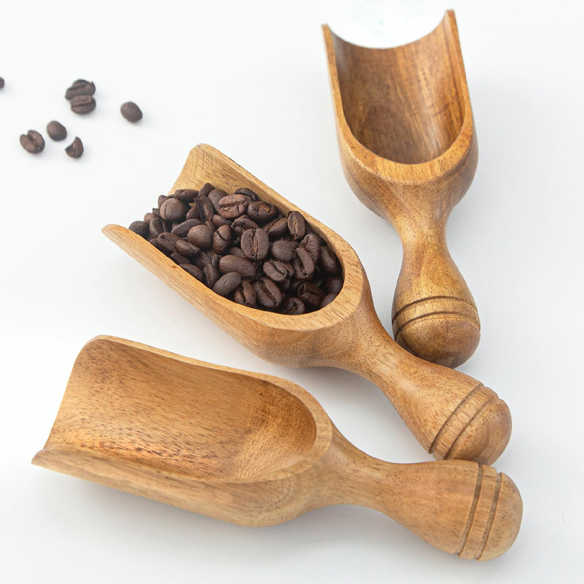 Large Wooden Scoops 5.9″ Big Wooden Coffee Scoops Shovel (3 Count)