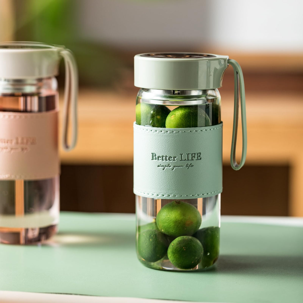 Glass Tea Bottle 16 oz Drinking Bottle with Non