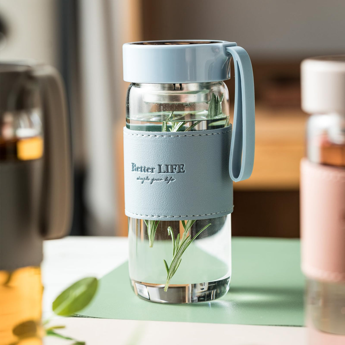 Glass Tea Bottle 16 oz Drinking Bottle with Non
