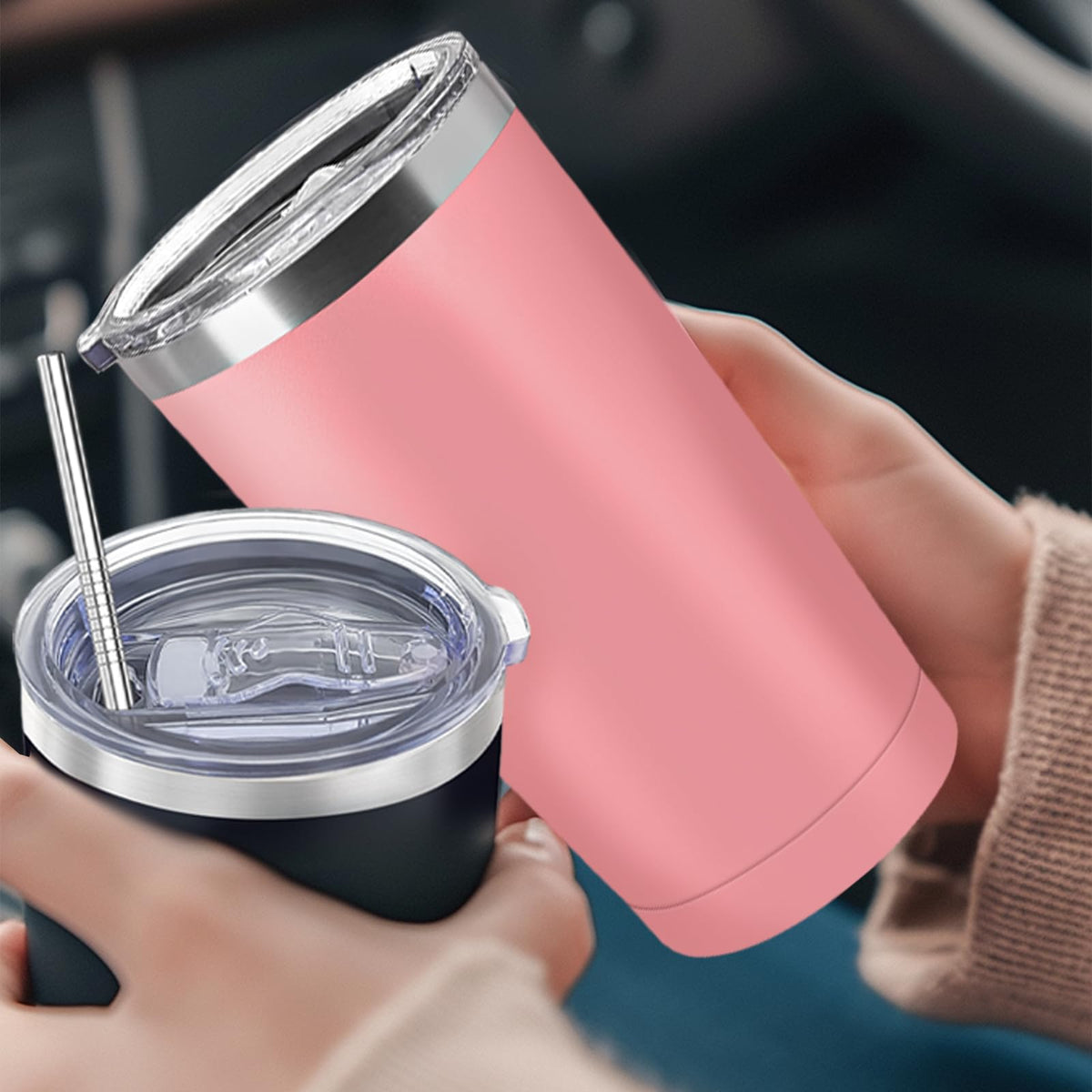 16 Pack Stainless Steel Tumbler Bulk 20oz Insulated Vacuum Travel Mug Powder Coated Coffee Mug Gift for Wine Cocktails Hot Cold Drinks (16 Count)