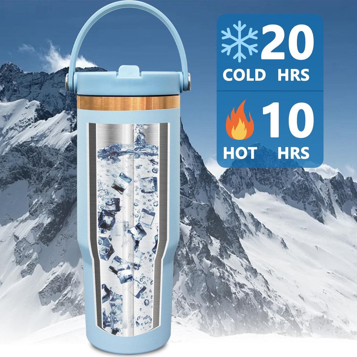 30 oz Tumbler Bulk with Top Handle and Flip Straw LightBlue (8 Count)