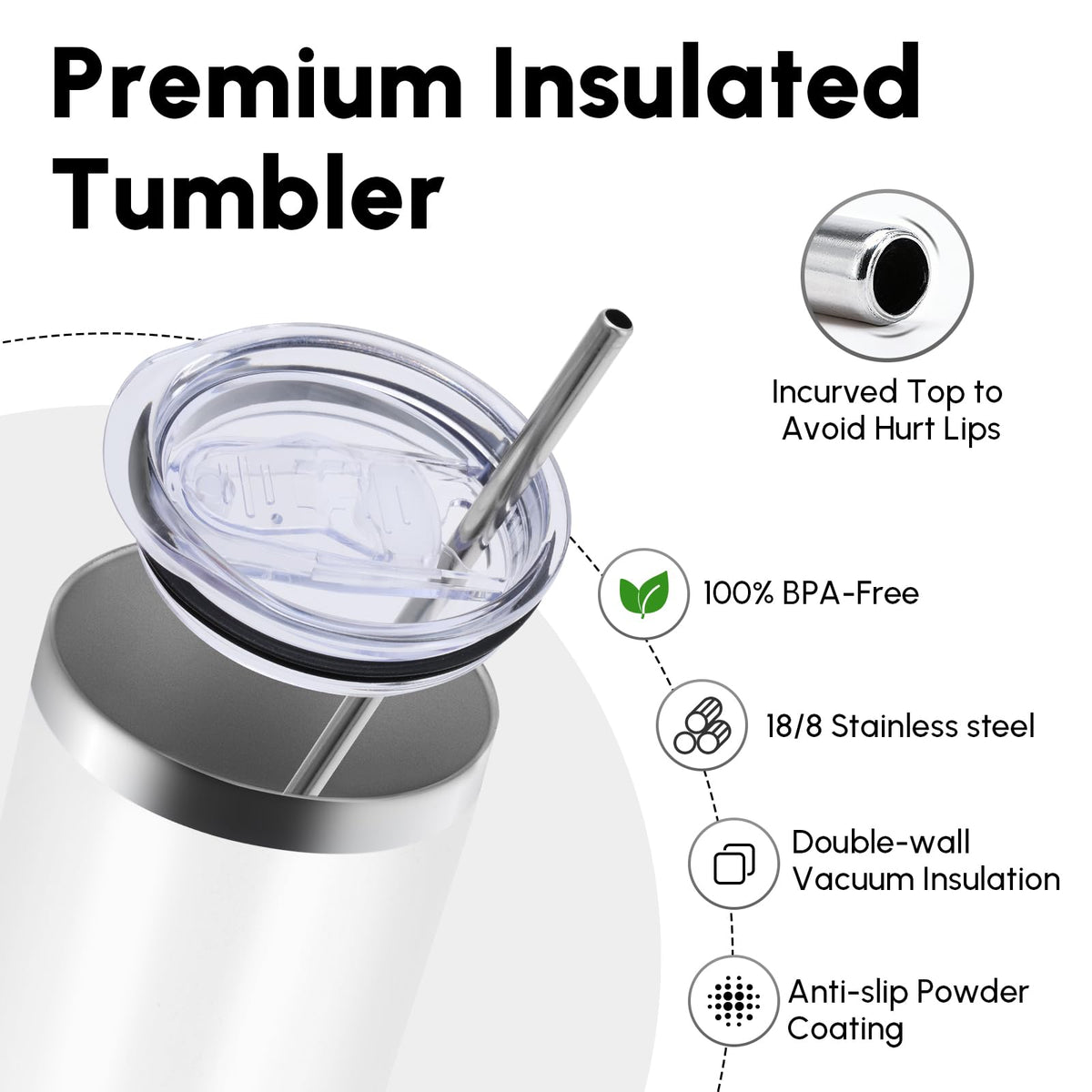 8 Pack Skinny Tumblers with Lid and Straw