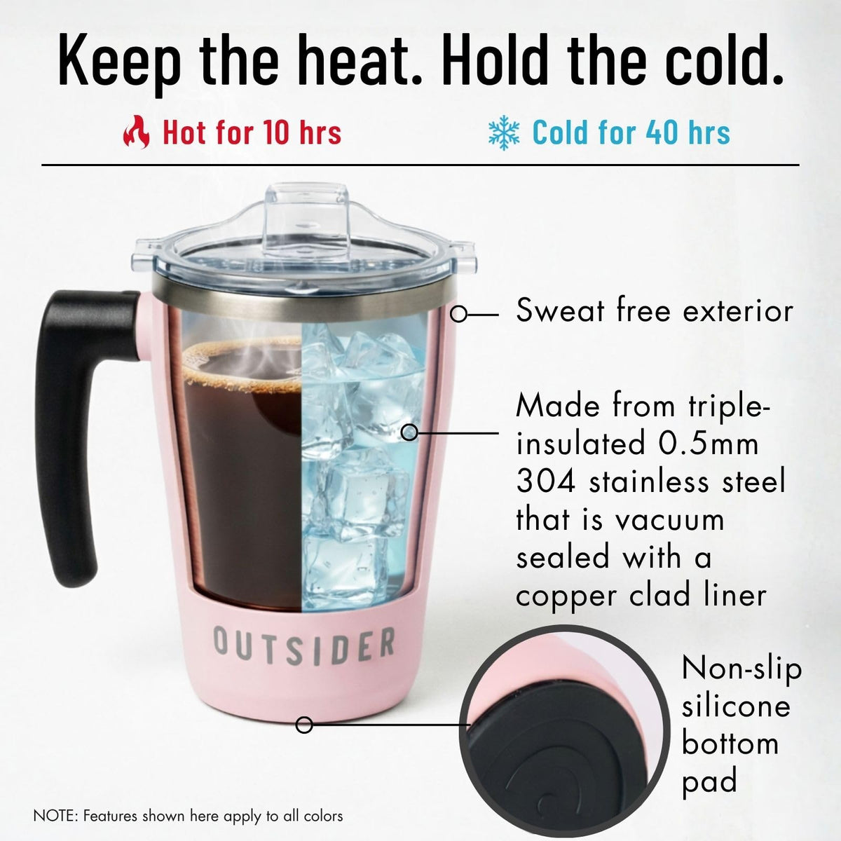 The AM 17 oz Stainless Steel Vacuum Insulated Coffee Mug with 180° Rotating Swivel Handle and Lockable Spill Proof Lid