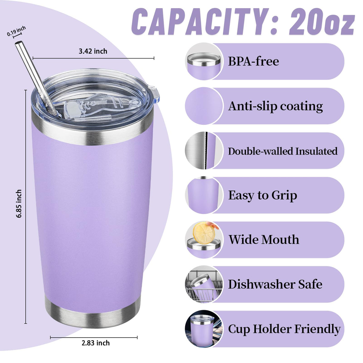 20 oz Tumbler with Lids and Straws (6 Count)