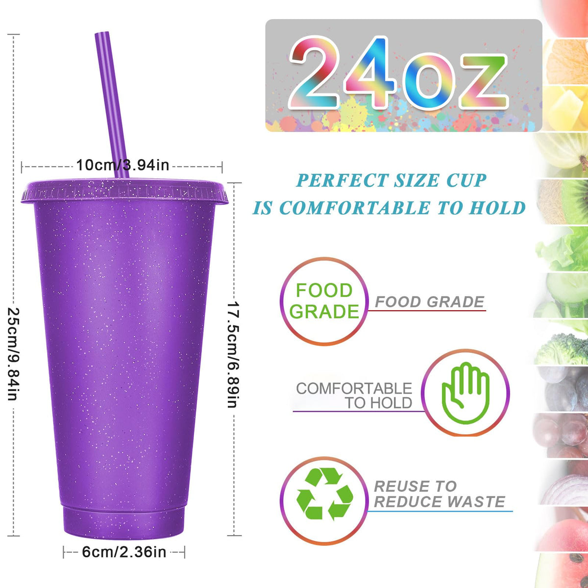 100 Pack Tumbler with Straw and Lid Bulk Glitter Plastic Cups Water Bottle Iced Coffee Travel Mug Reusable Party Favor Cups for Birthdays travel 24 (100 Count)