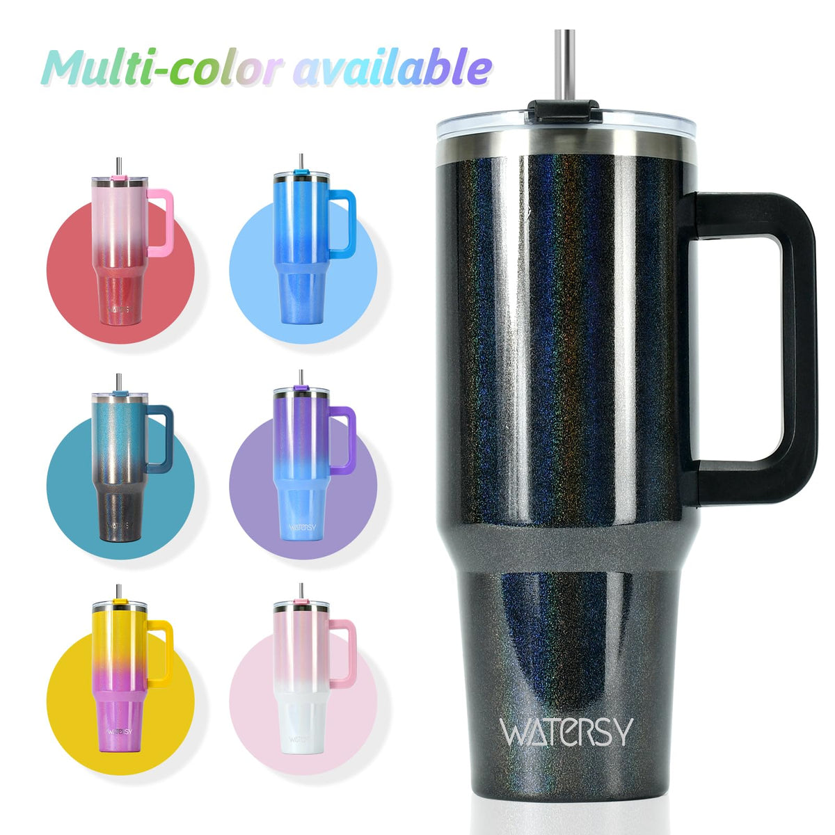 40 oz Shiny Tumbler with Handle and Straw