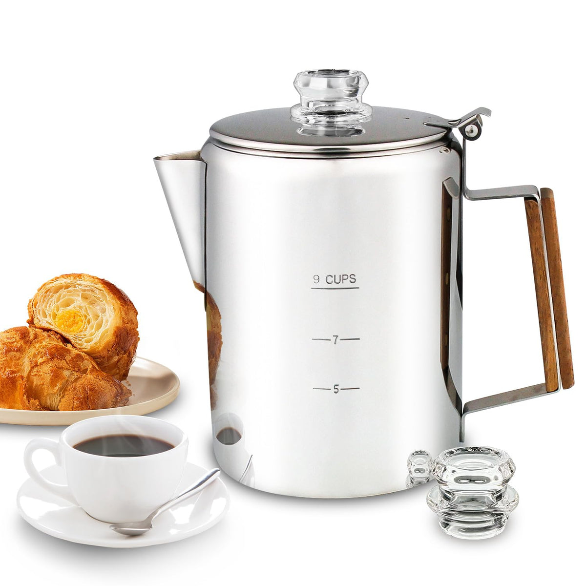 Coffee Percolator Camping Coffee Pot Stainless Steel with Glass Knob Using on any Stovetop (9 Count)