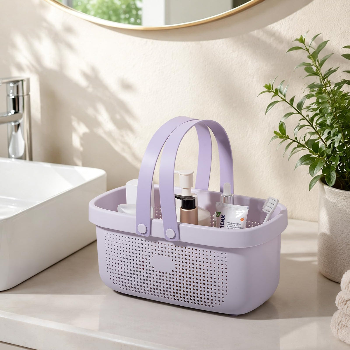 Portable Shower Caddy Basket with Handles Plastic Storage Basket ‌Purple