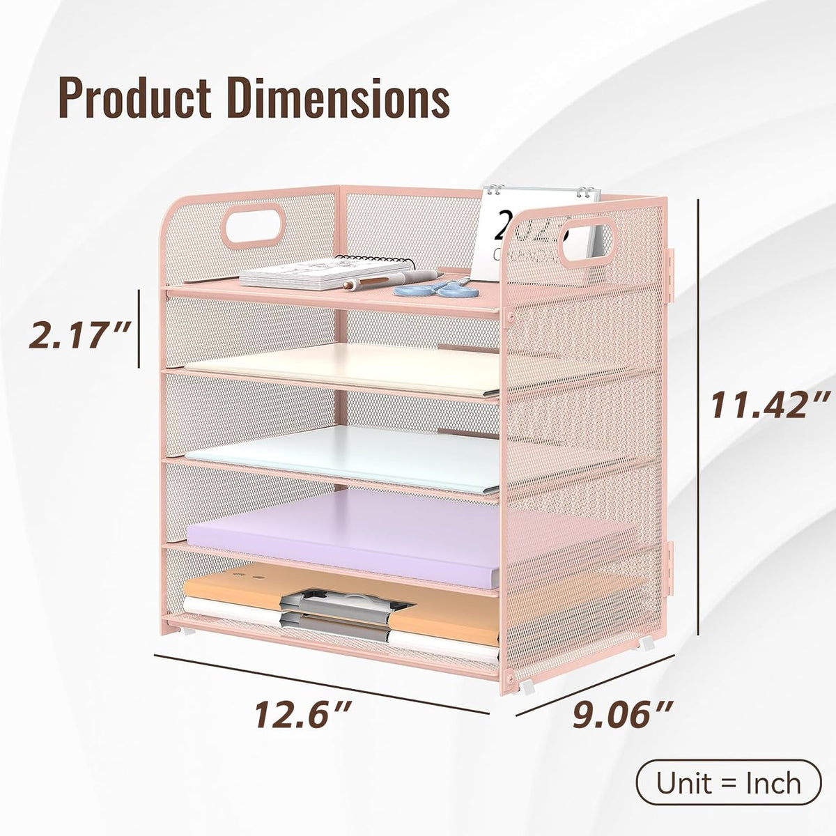 2 Pack 5 Tier Pink Desk Organizer with Handle Mesh Desk File (18.99 Count)