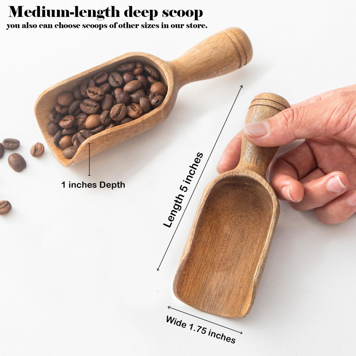 Wooden Scoops for Canisters 3PCS Wooden Scoop for Jars Acacia 5″ Med (3 Count)