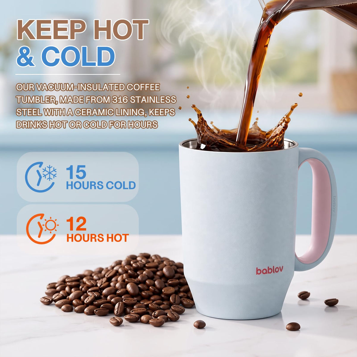 23oz Insulated Coffee Tumbler 316L Stainless Steel Travel Mug