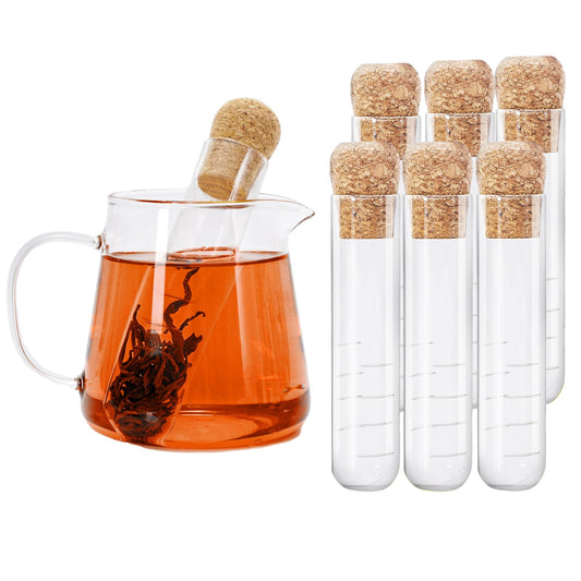 6Pcs Glass Tea Strainers Tea Infusers with Corks Loose Long Leaf Tea Steeper Filters Tea Interval Diffuser for Tea Flower Cups Mugs Teapots (6 Count)