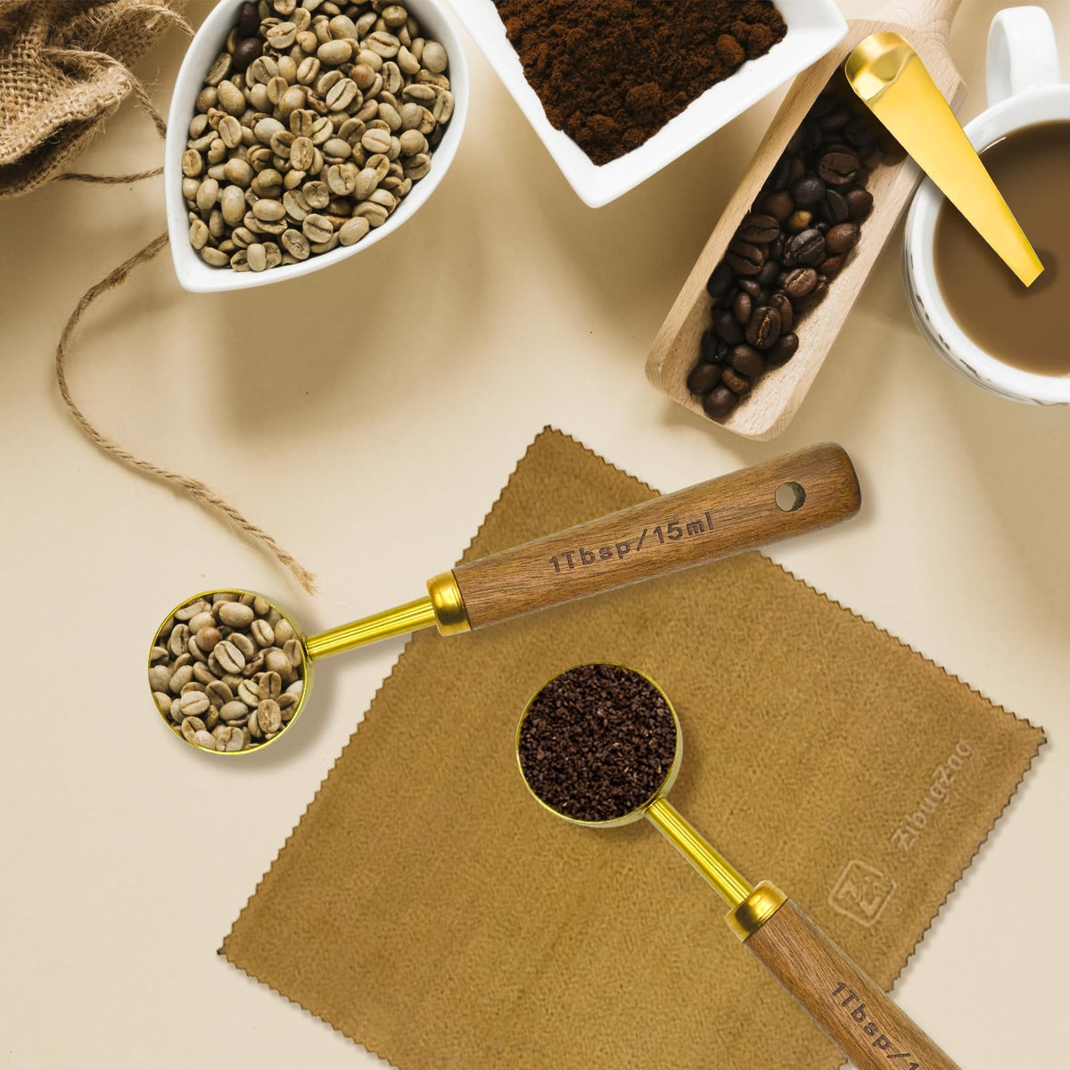 Gold Coffee Scoop with Wooden Handle