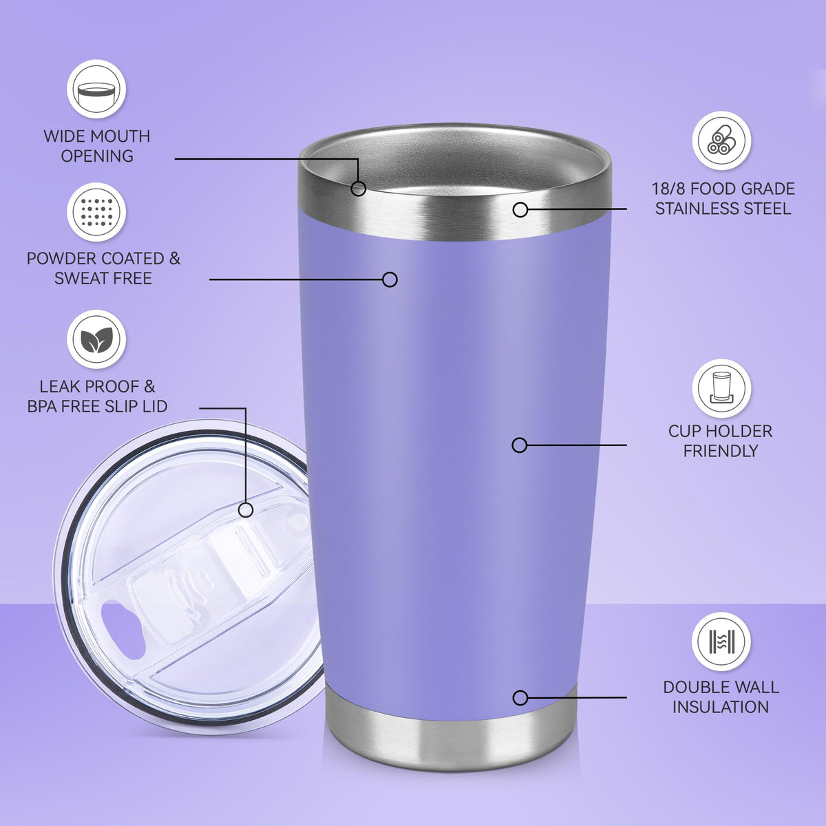 20 oz Tumbler Stainless Steel Tumblers Bulk with Lid Double Wall Insulated Coffee Tumbler Cups for Hot & Cold Drinks Powder Coated Travel Coffee Tumbler Mug Metal