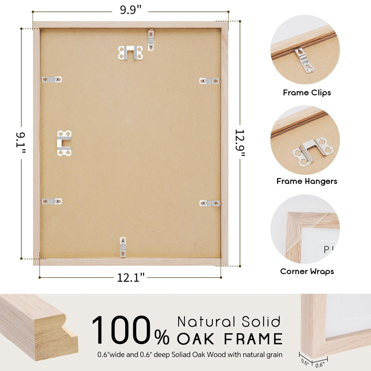 9x12 Solid Oak Wood Picture Frame with 6x8 Mat