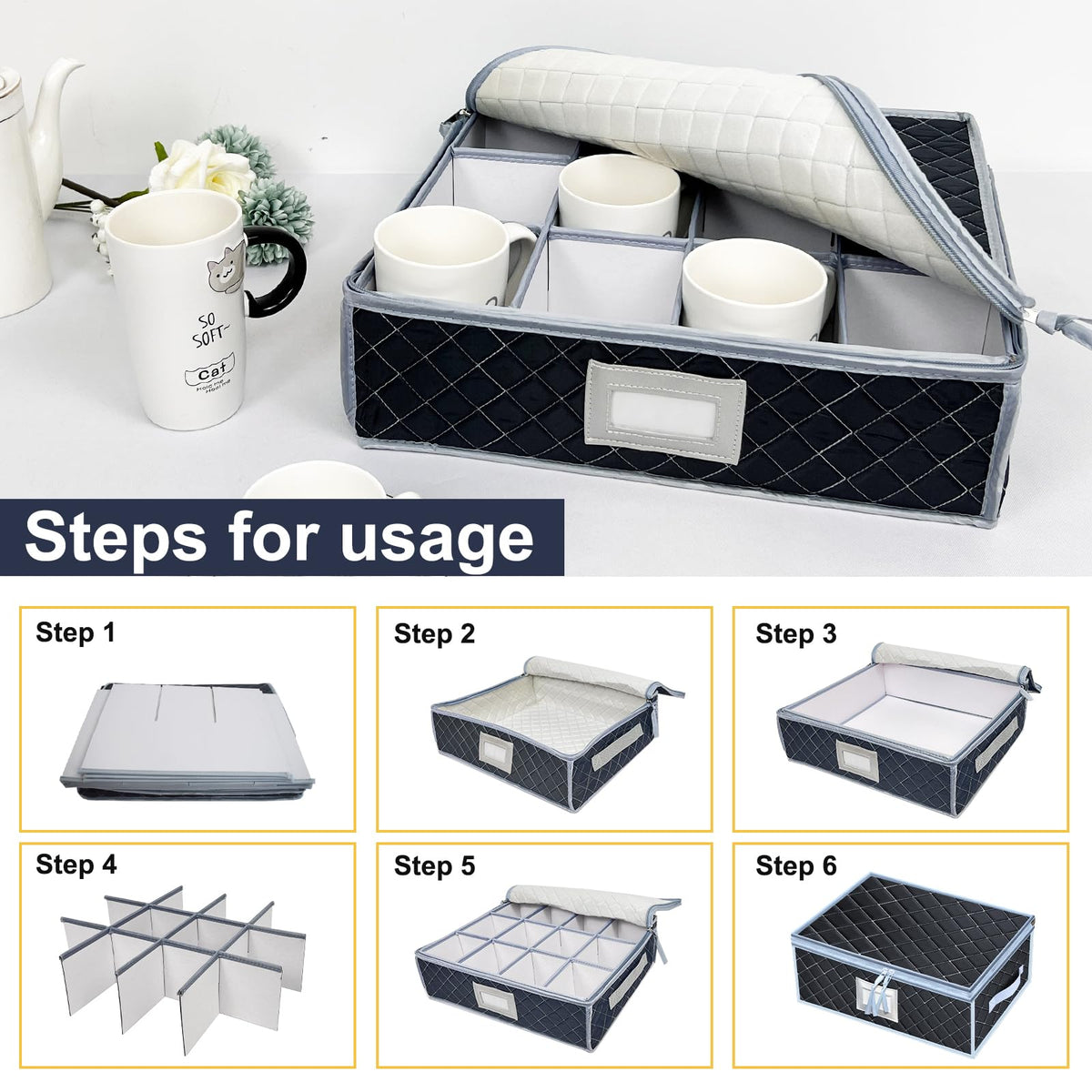 Wine Glass and Mug Storage Box with Dividers (2 Count)