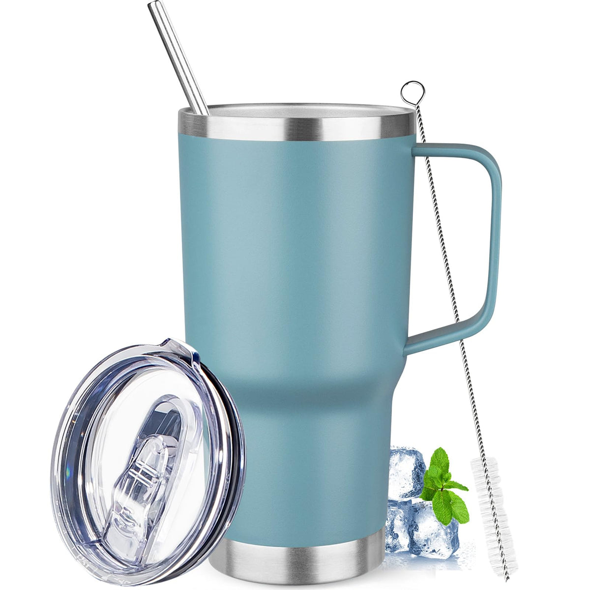 20 oz Tumbler with Handle Stainless Steel Insulated Coffee Mug Tumbler with Lid and Straw Double Wall Vacuum Insulated Coffee Mug Leak Proof Travel Tumbler for Hot and Cold Drink