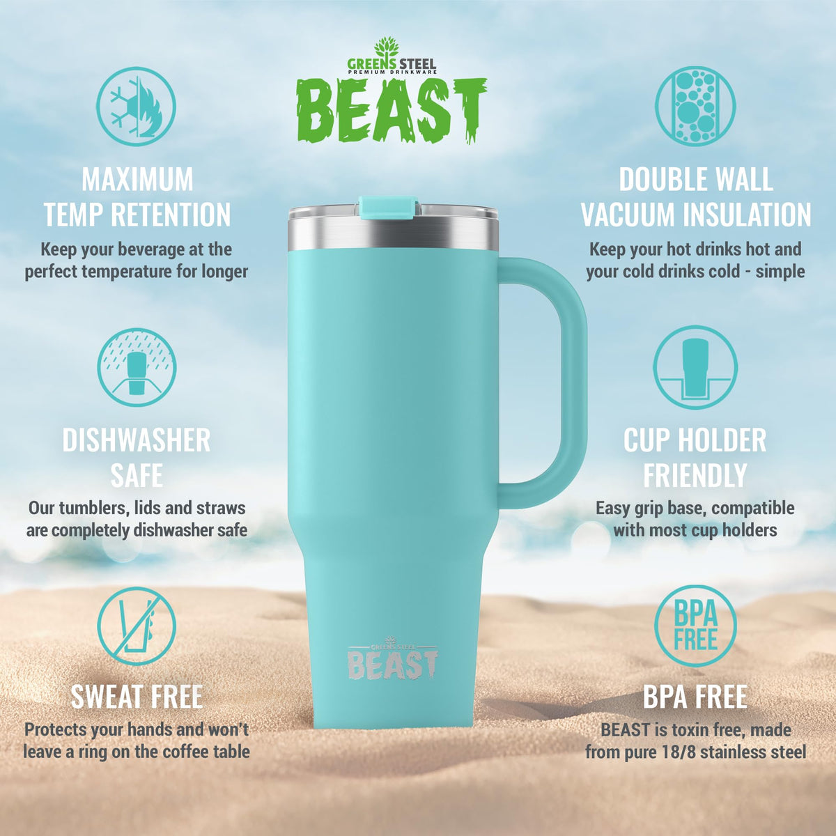 Beast 42 oz Tumbler with Handle Stainless Steel Vacuum Insulated Coffee Ice Cup Double Wall Travel Flask