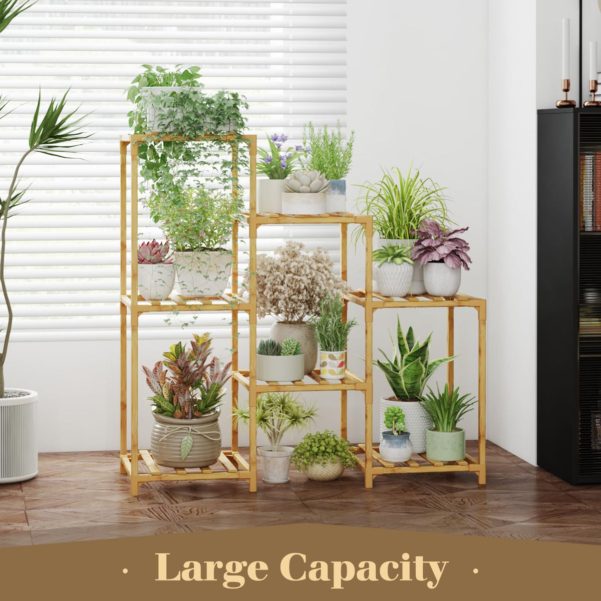 Bamboo Plant Stand Indoor Boho Plant Shelf Tiered Plant Rack (7 Count)
