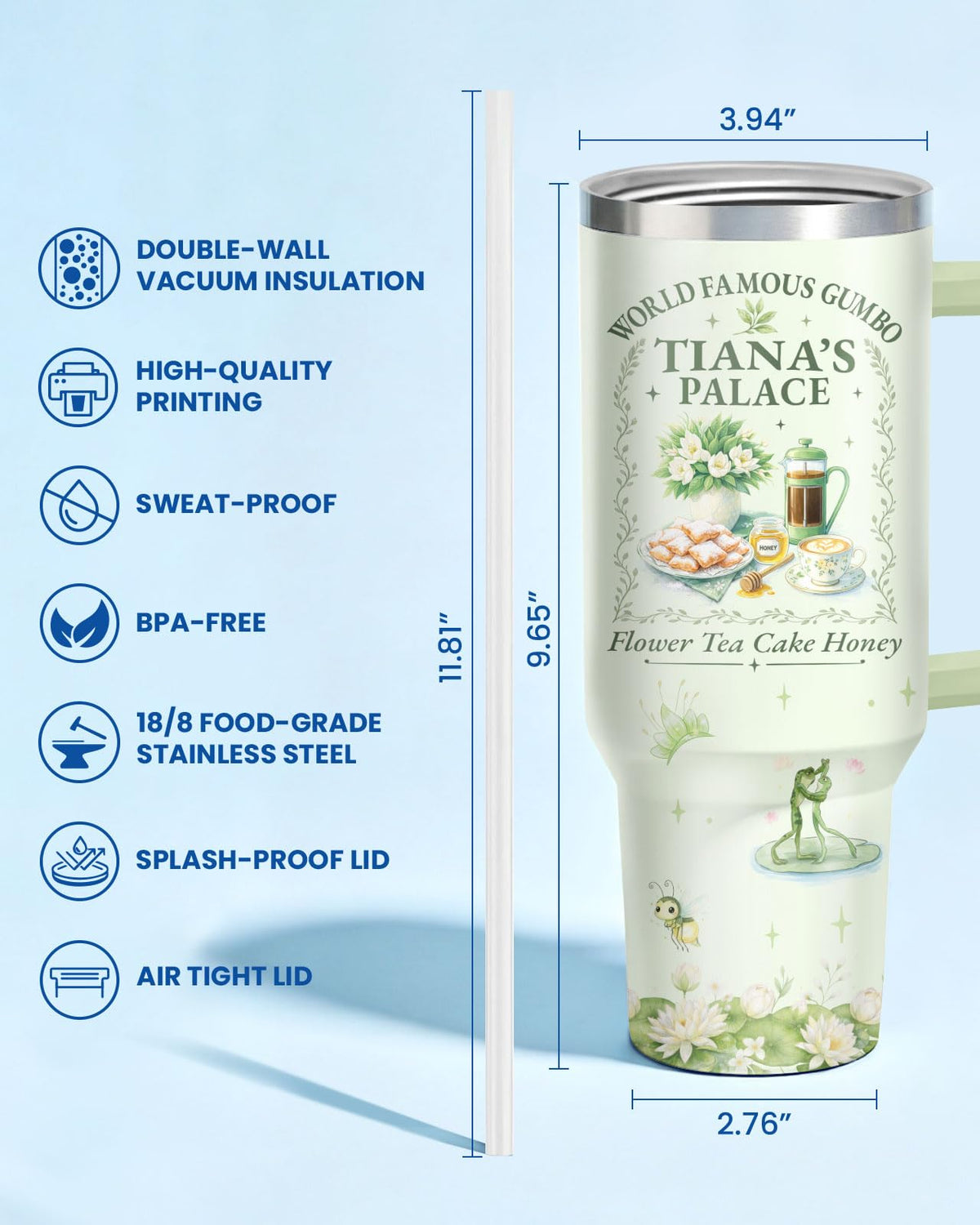 Frog Princess Fairytale 40 oz Tumbler with Handle