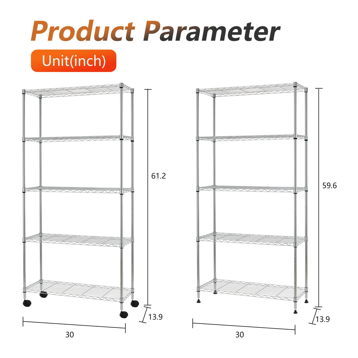 5 Tier Wire Storage Shelves with Wheels (20000 Ounce)