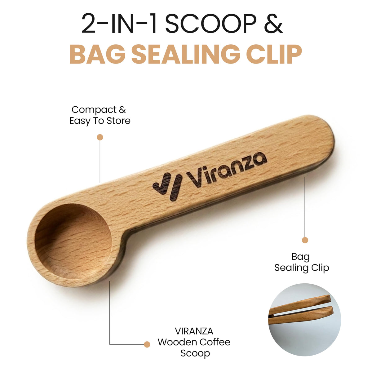 15ml Wooden Coffee Scoop with Bag Clip