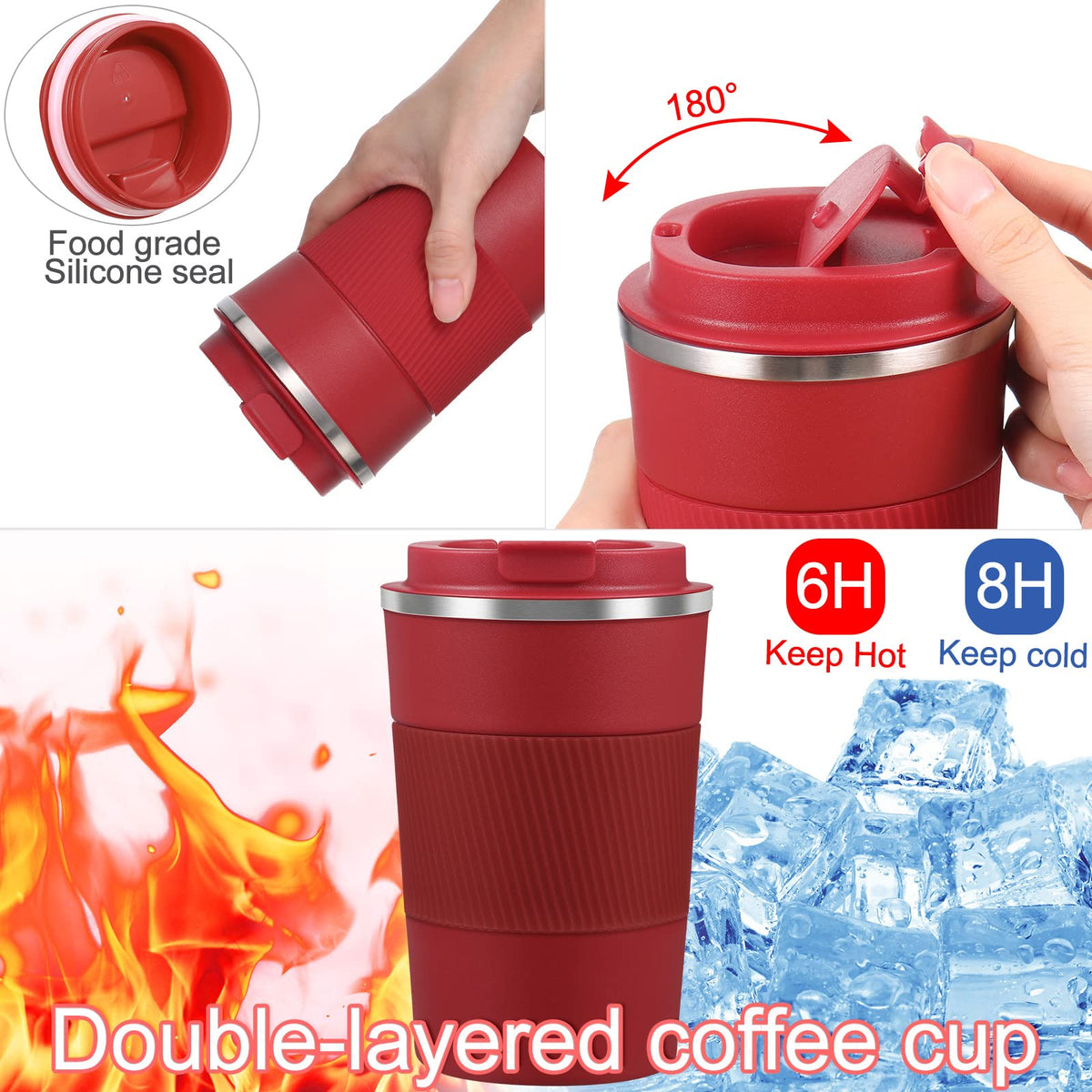6 Pcs 12 oz Travel Coffee Mug with Lid Leakproof Coffee Tumbler Bulk Insulated Cup Stainless Steel Mug Reusable for Hot Cold Drink Tea (6 Count)