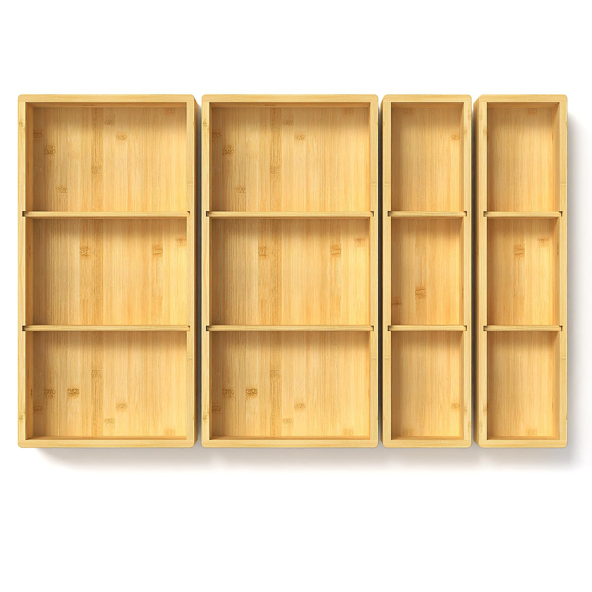 4 Packs Bamboo Drawer Organizer 2 pieces 12.6 * 6inches and 2 pieces 12.6 * 3.2inches