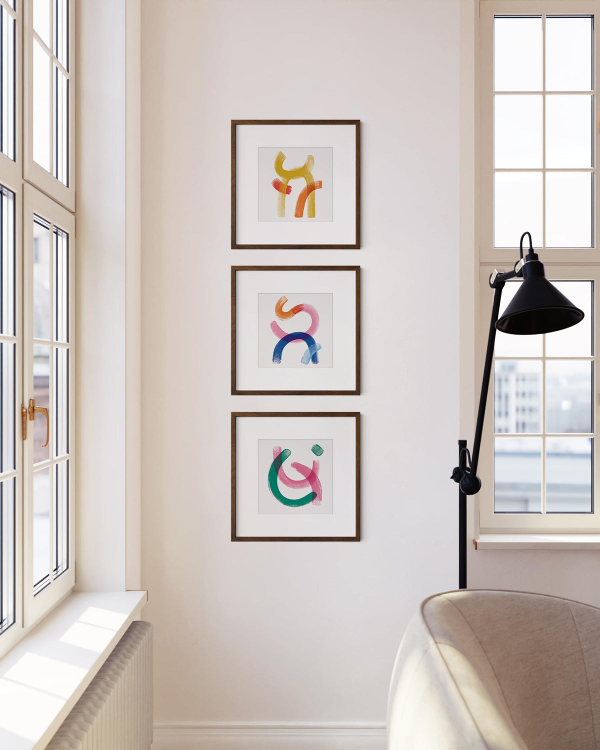 Walnut Square Frames 12x12 Matted to 8x8 (3 Count)
