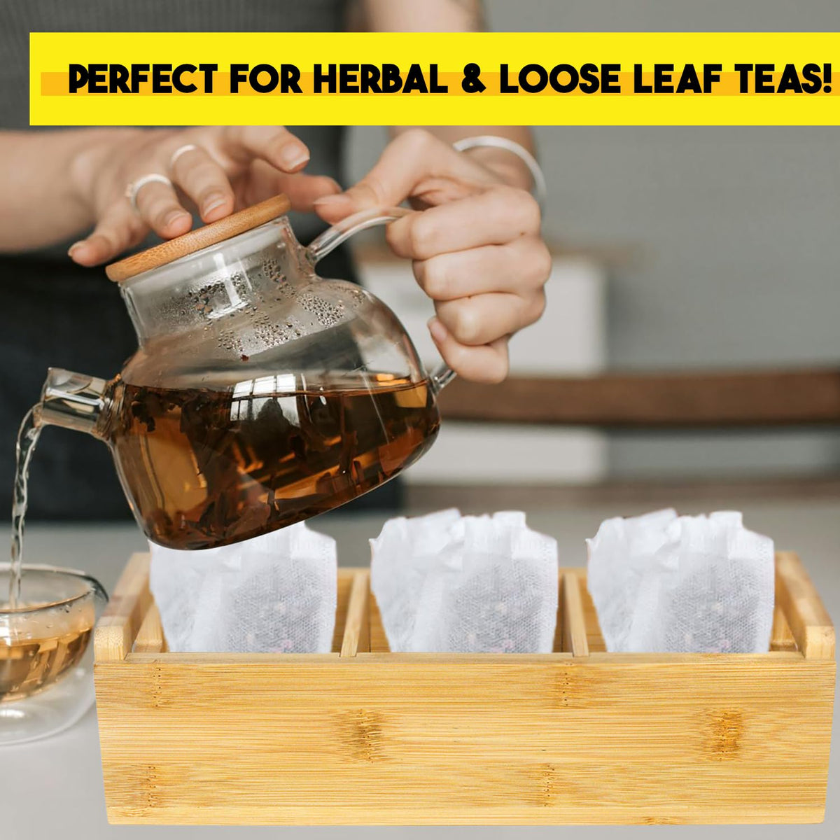 Bamboo Tea Organizer Box Chemical Free Eco