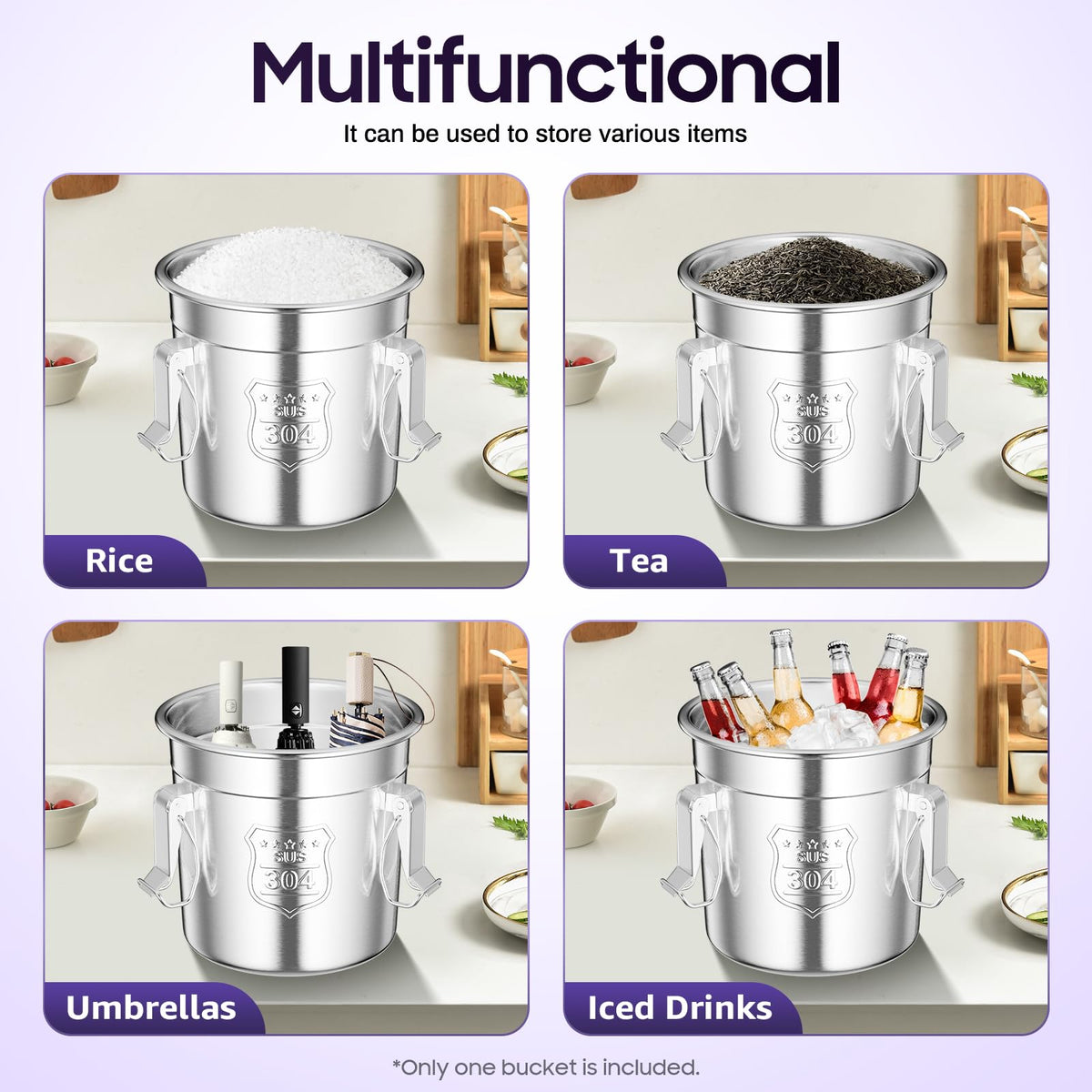 6L Stainless Steel Airtight Canister Rice Cereal Grain Canisters Container Food Oil Sugar Milk Storage Bucket w