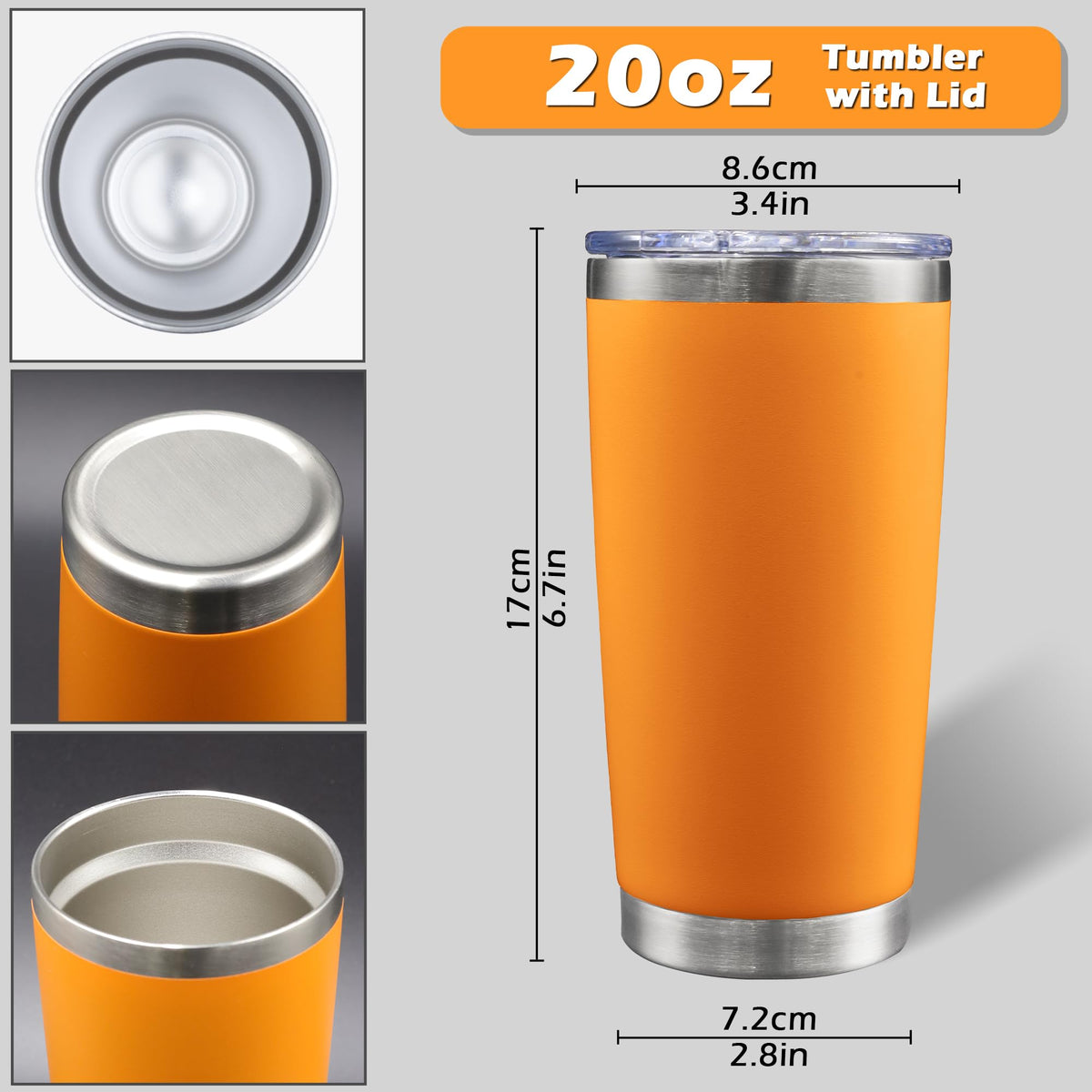 20oz Tumbler with Lid Stainless Steel Tumblers Insulated Mug Orange 12P (12 Count)
