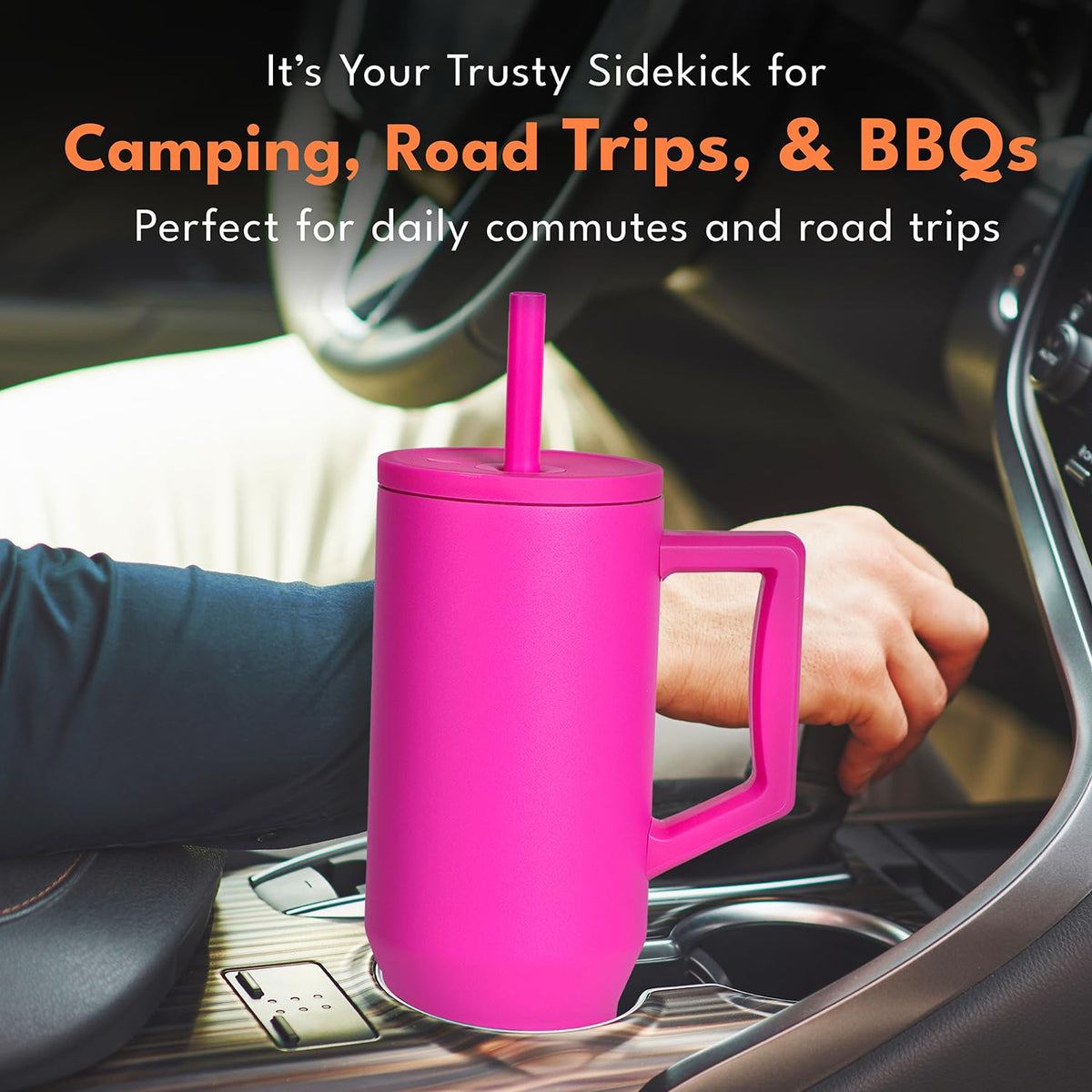 Spill Proof 40oz Insulated Tumbler with Handle & Straw Travel Mug