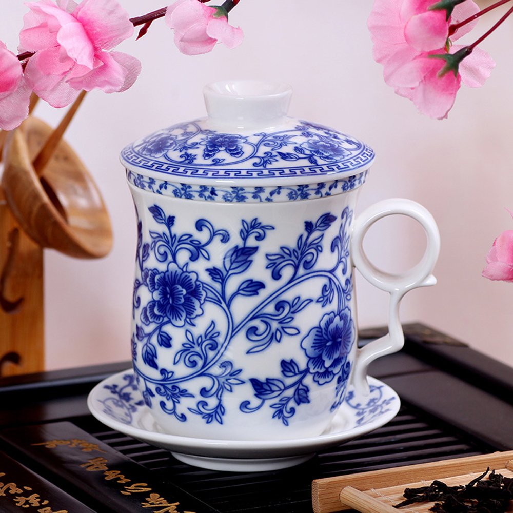 Porcelain Tea Cup with Infuser Lid and Saucer Sets