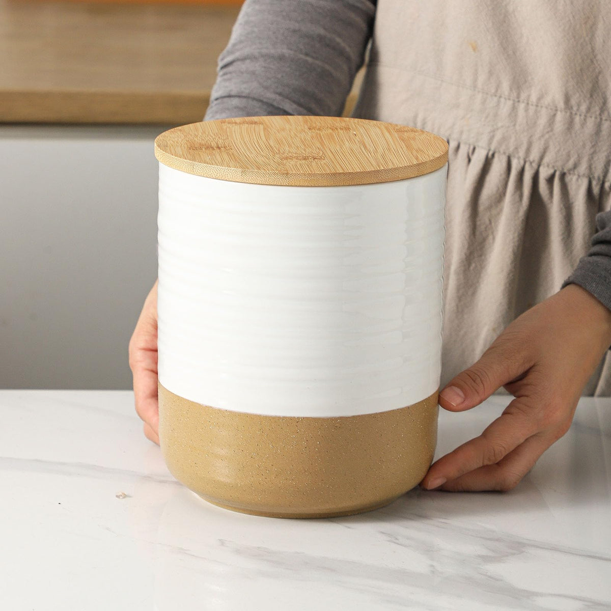 80oz White Ceramic Food Storage Jar with Bamboo Lid