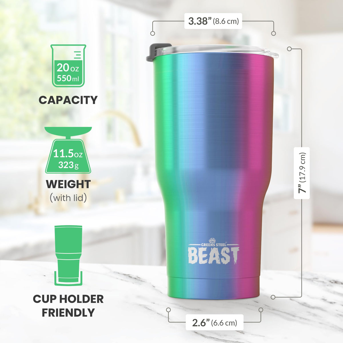 Beast 20 oz Tumbler Stainless Steel Vacuum Insulated Coffee Ice Cup Double Wall Travel Flask
