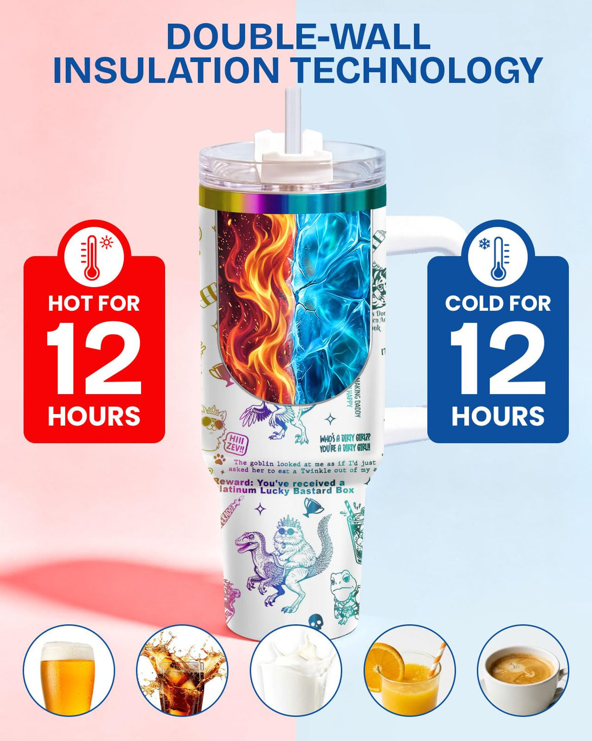Fantasy Cat Dinosaur 40 oz Tumbler with Handle