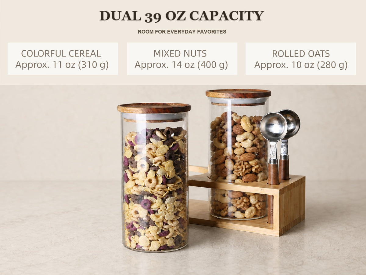 KKC HOME ACCNETS Glass Canister Set with Bamboo Rack & Scoops (2 Count)