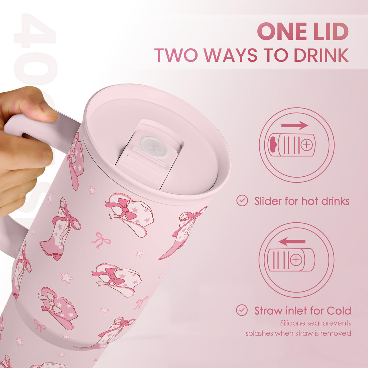 Cowgirl 40oz Slider Tumbler with Handle and Straw