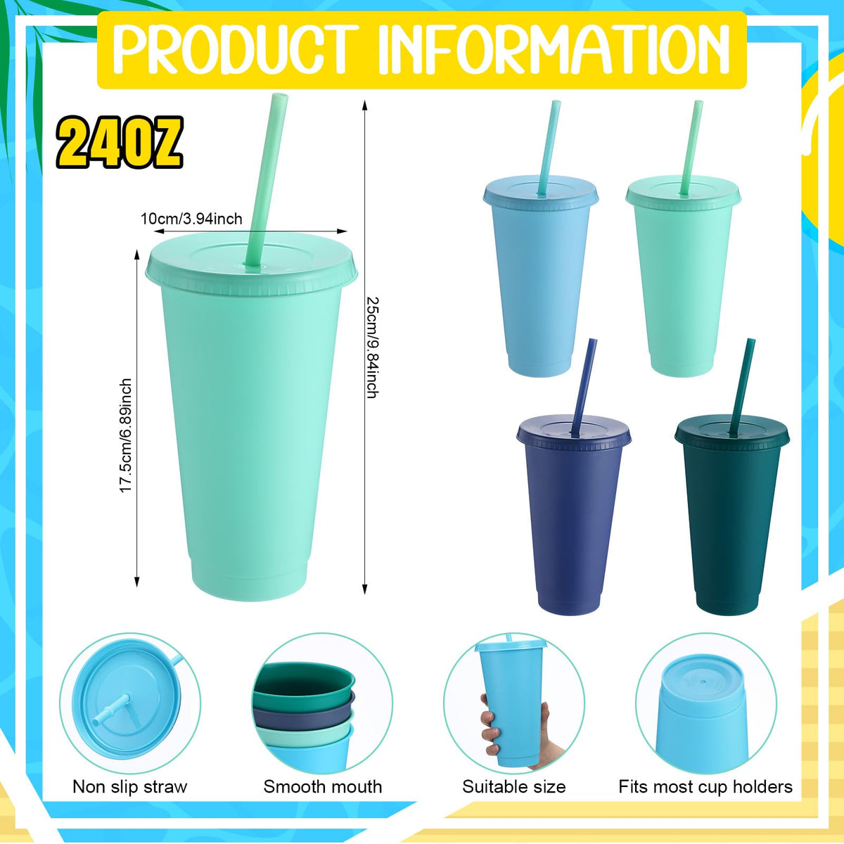 30 Pack Plastic Cups with Lids Straws (30 Count)
