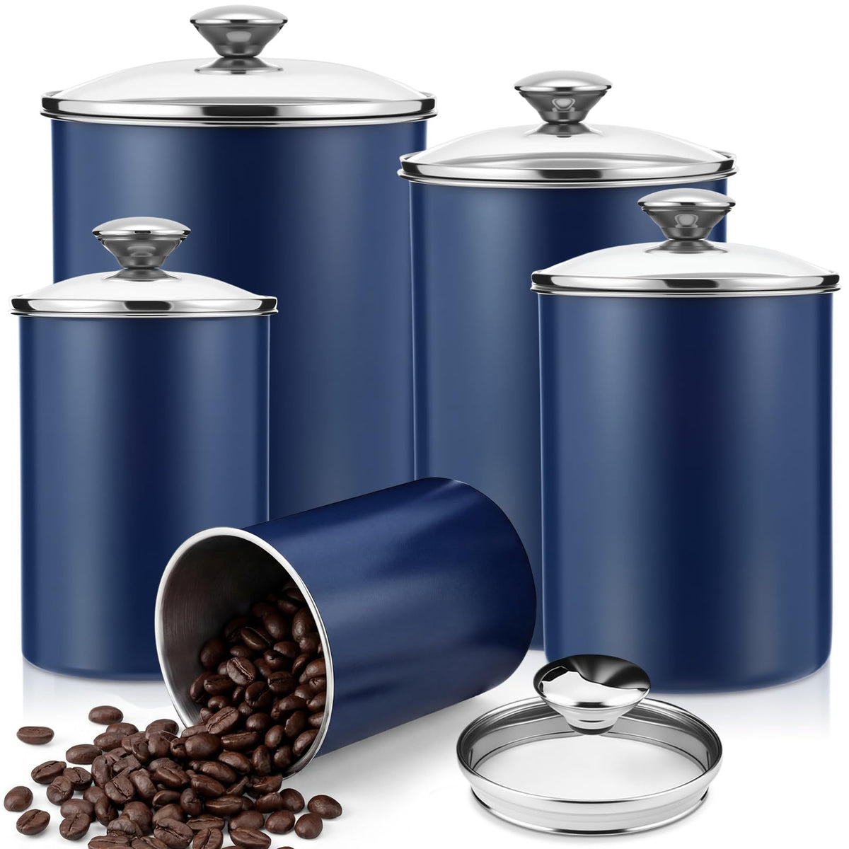 5 Pcs Stainless Steel Canister with Glass Lids Airtight Food Jar Storage Canister Set (5 Count)