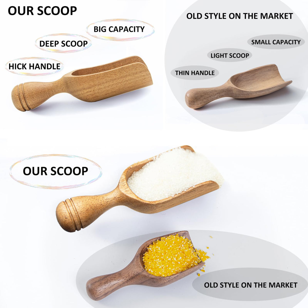 Wooden Scoops for Canisters 4PCS Acacia Wooden Scoop for Jars Small Wood Scoops for Canisters Wooden Scoop for Ground Coffee Scoop for Seasoning Bath Salt Laundry Shovel (4 Count)
