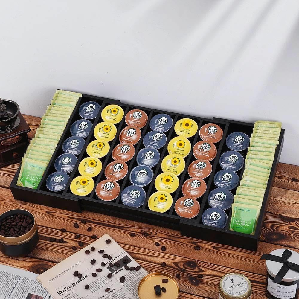 K Cup Holder Bamboo Coffee Pod Holder Drawer Organizer