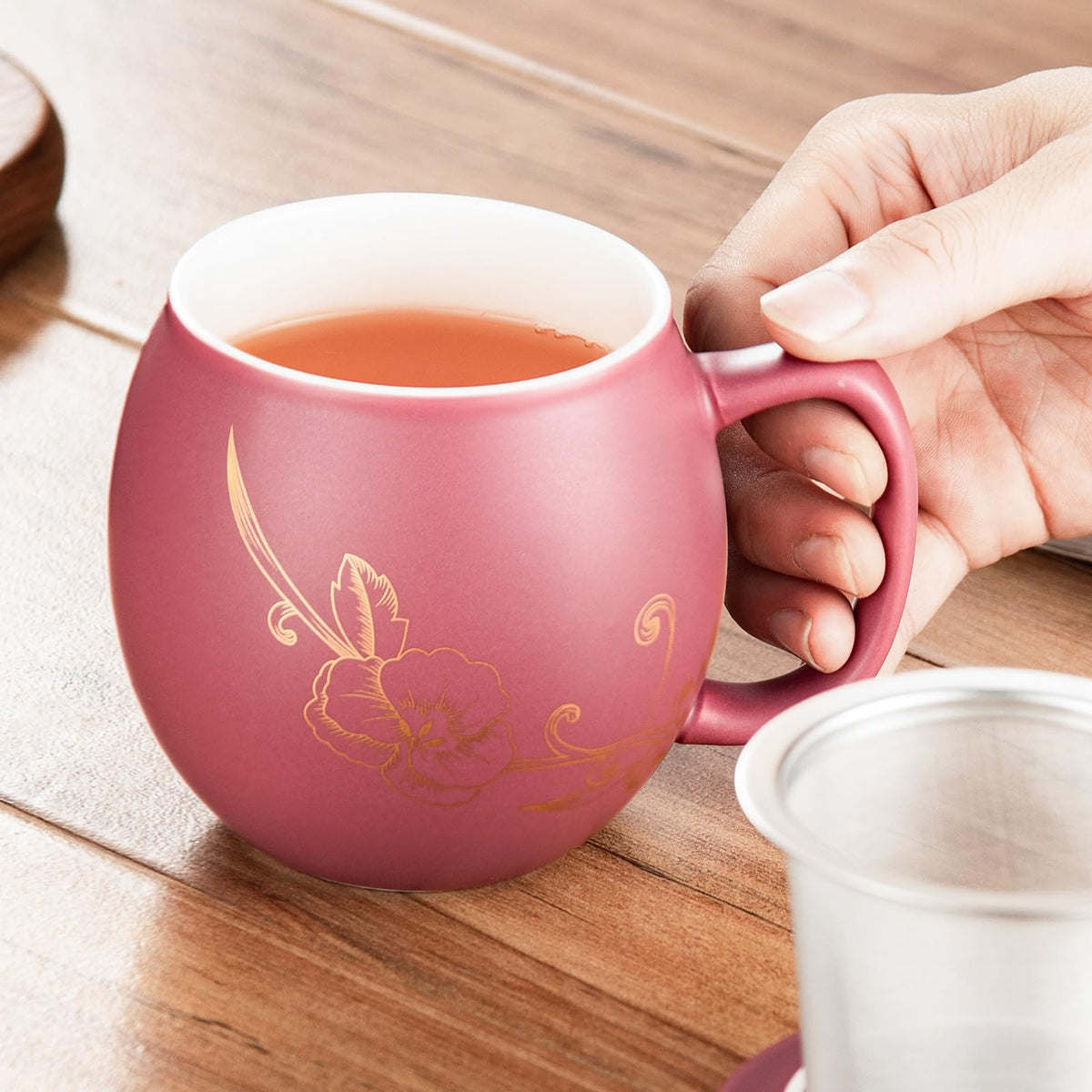 12 OZ Ceramic Mug with Lid & Tea Strainer