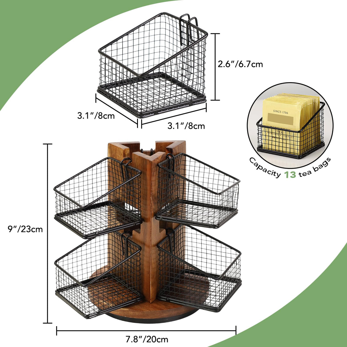 Carousel Tea Bag Organizer for Counter with 6 Removable Tea Baskets