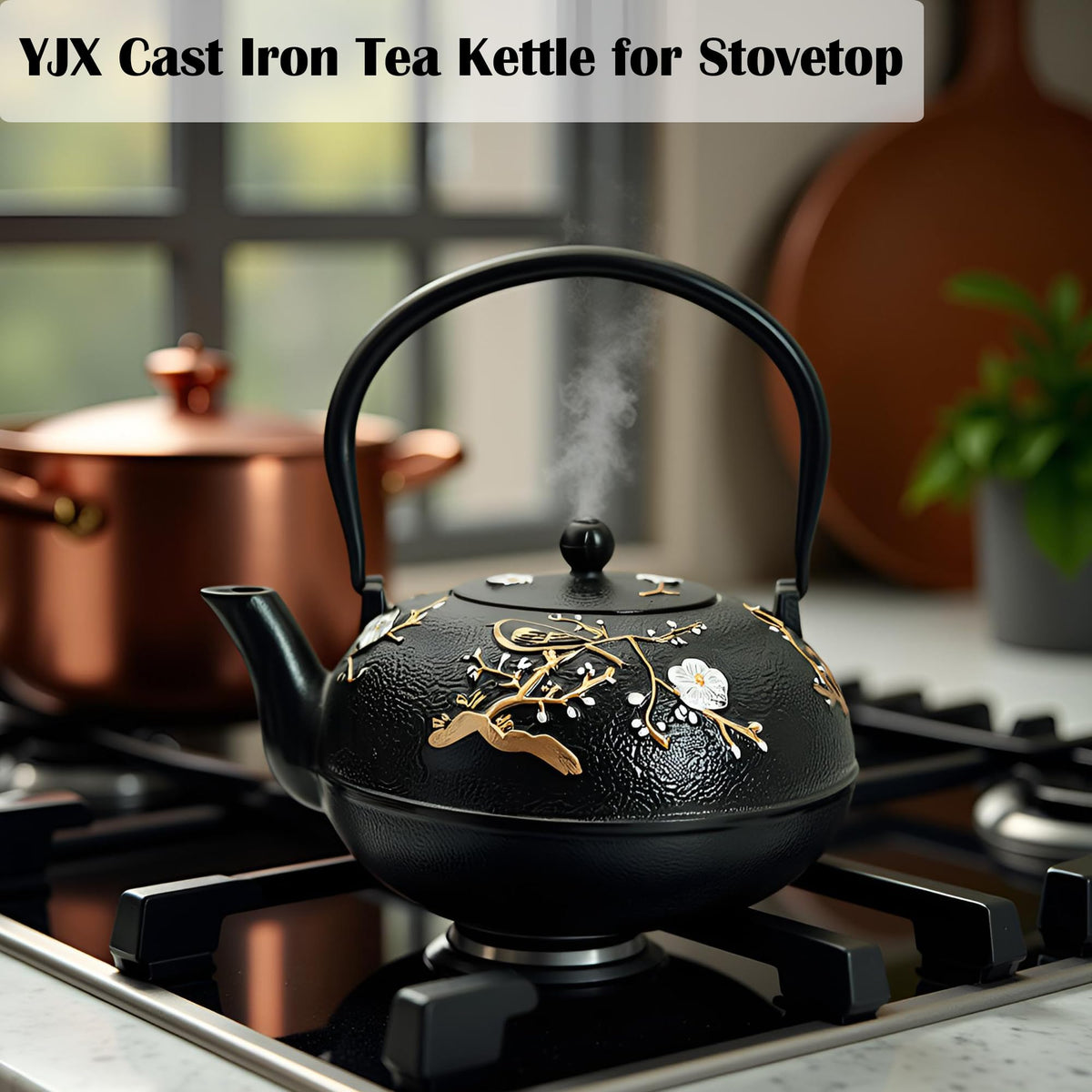 60.9oz Large Cast Iron Teapot for Stovetop