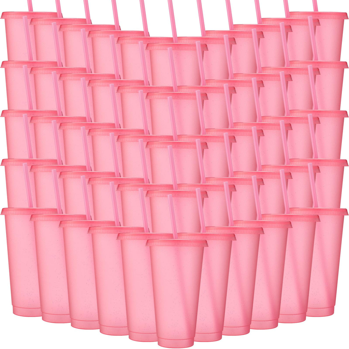 60 Pack Tumbler with Straw and Lid Bulk Cups for Gifts Glitter Plastic Coffee Cups 24 (60 Count)